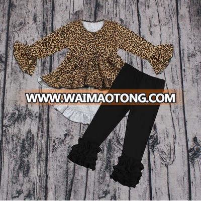 Baby girls leopard design outfits boutique design hi-low tunic with icing leggings kids clothing sets