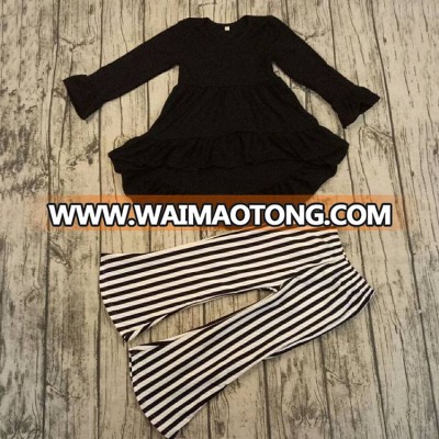 Baby girls fall clothing long sleeve hi-low tunic with bare bottom black striped outfits clothing sets